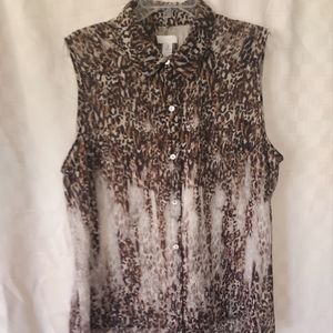 Chico's animal print sheer sleeveless button-down top